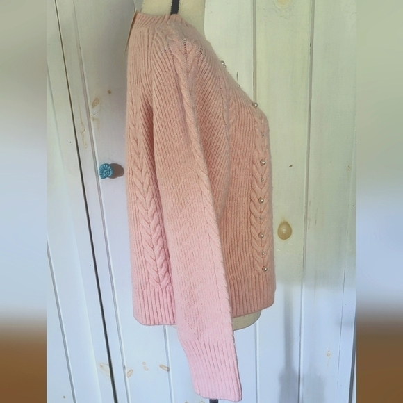 Pink Imitation-Pearl Embellished Crewneck Sweater - Picture 5 of 11